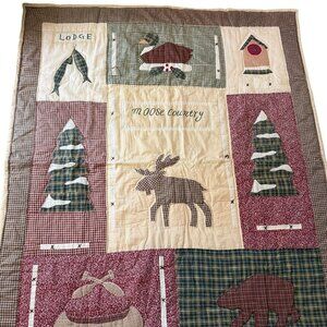 Moose Country Cabin Quilt Throw Wall Hanging Bear Canoe lake house Plaid 48 x 60